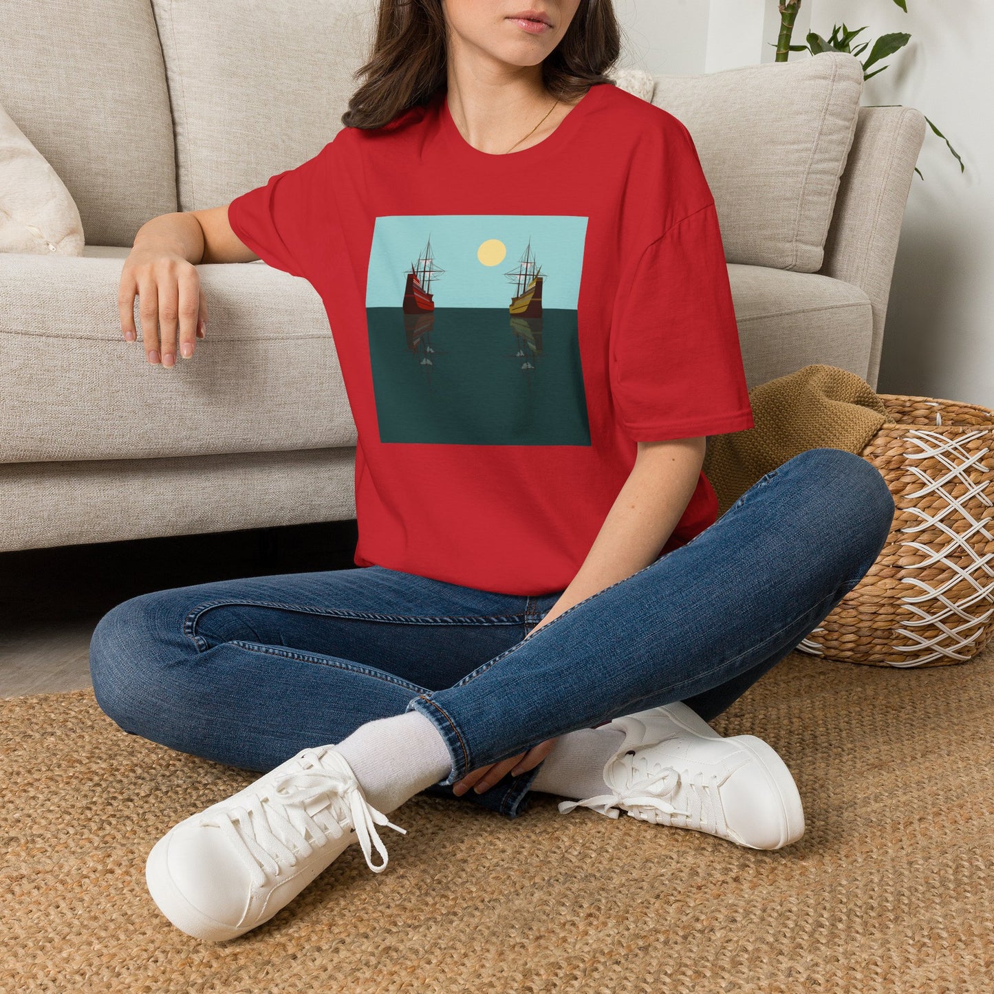 Sailing Ships Sunset T-Shirt — Minimal Nautical Ocean Tee