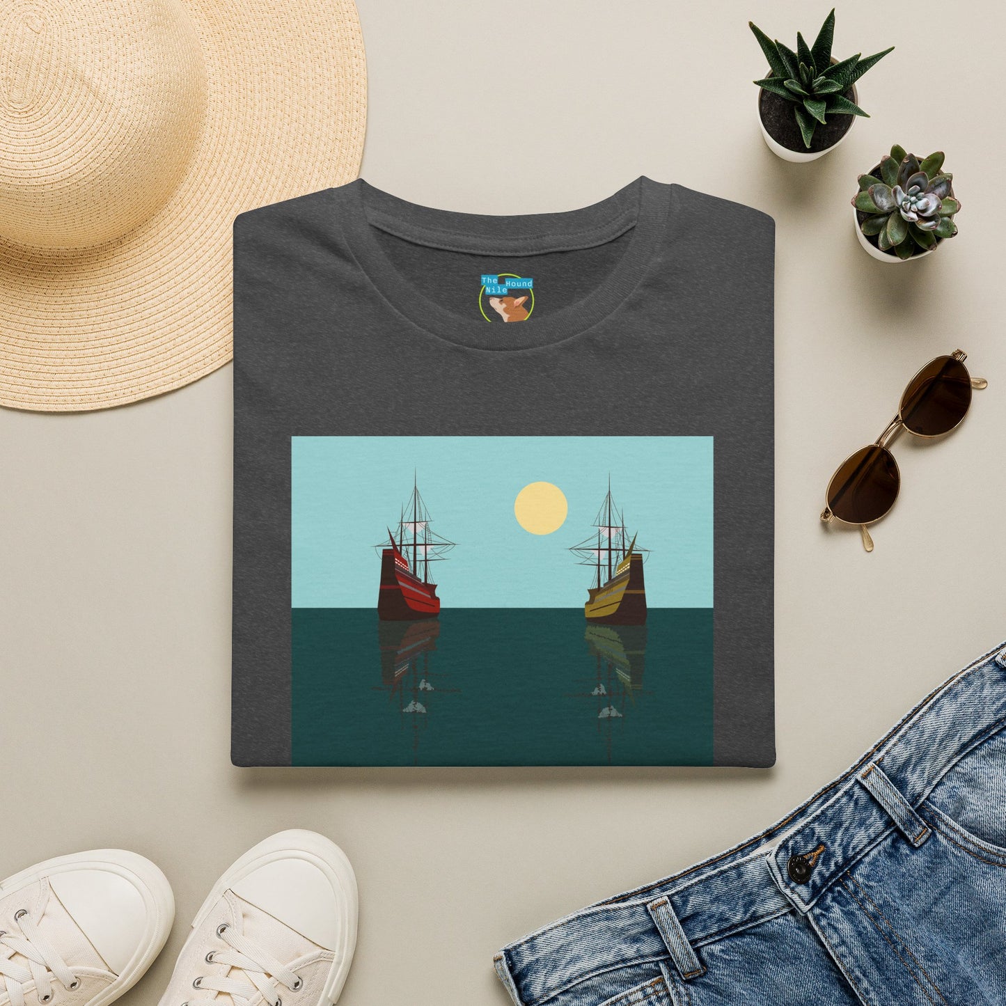 Sailing Ships Sunset T-Shirt — Minimal Nautical Ocean Tee