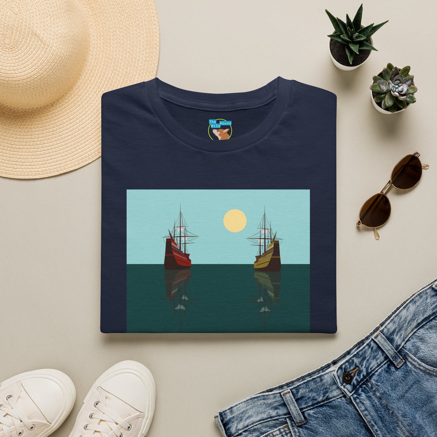 Sailing Ships Sunset T-Shirt — Minimal Nautical Ocean Tee
