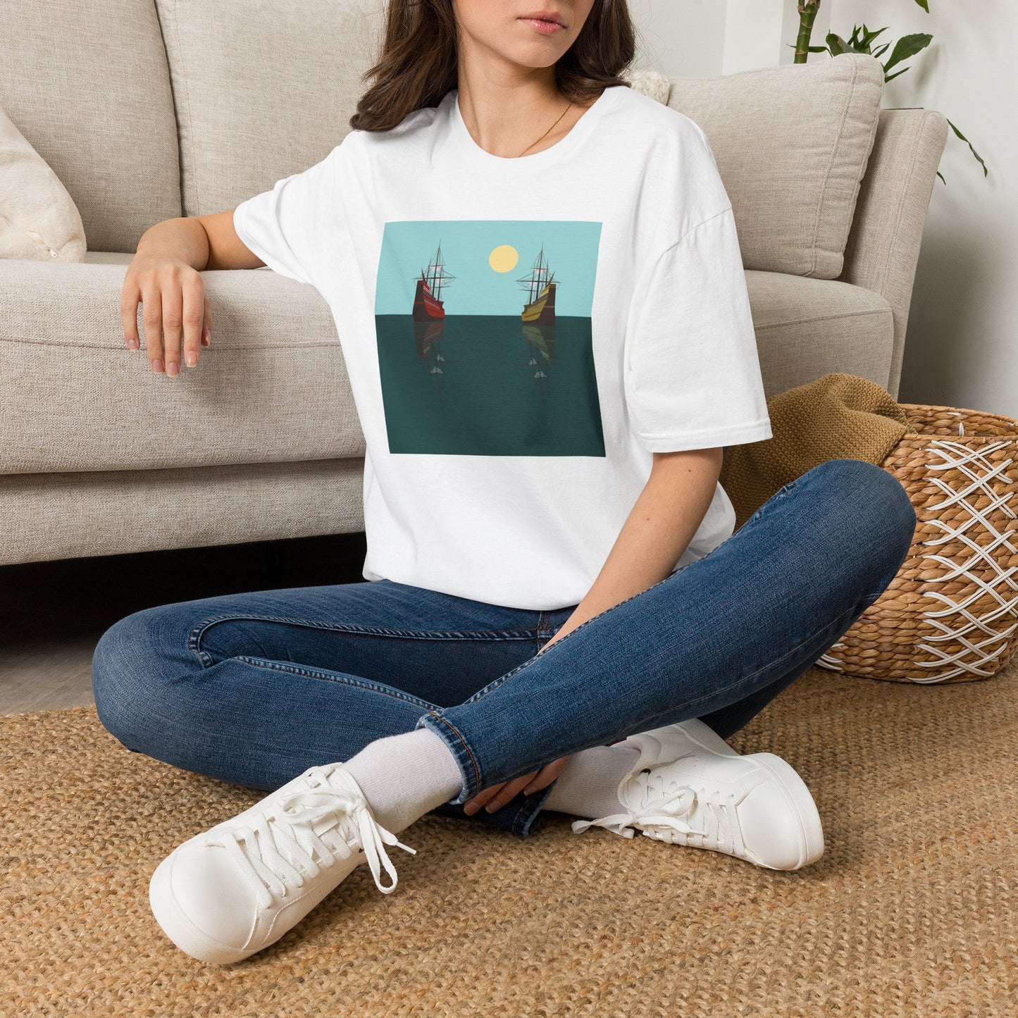 Sailing Ships Sunset T-Shirt — Minimal Nautical Ocean Tee