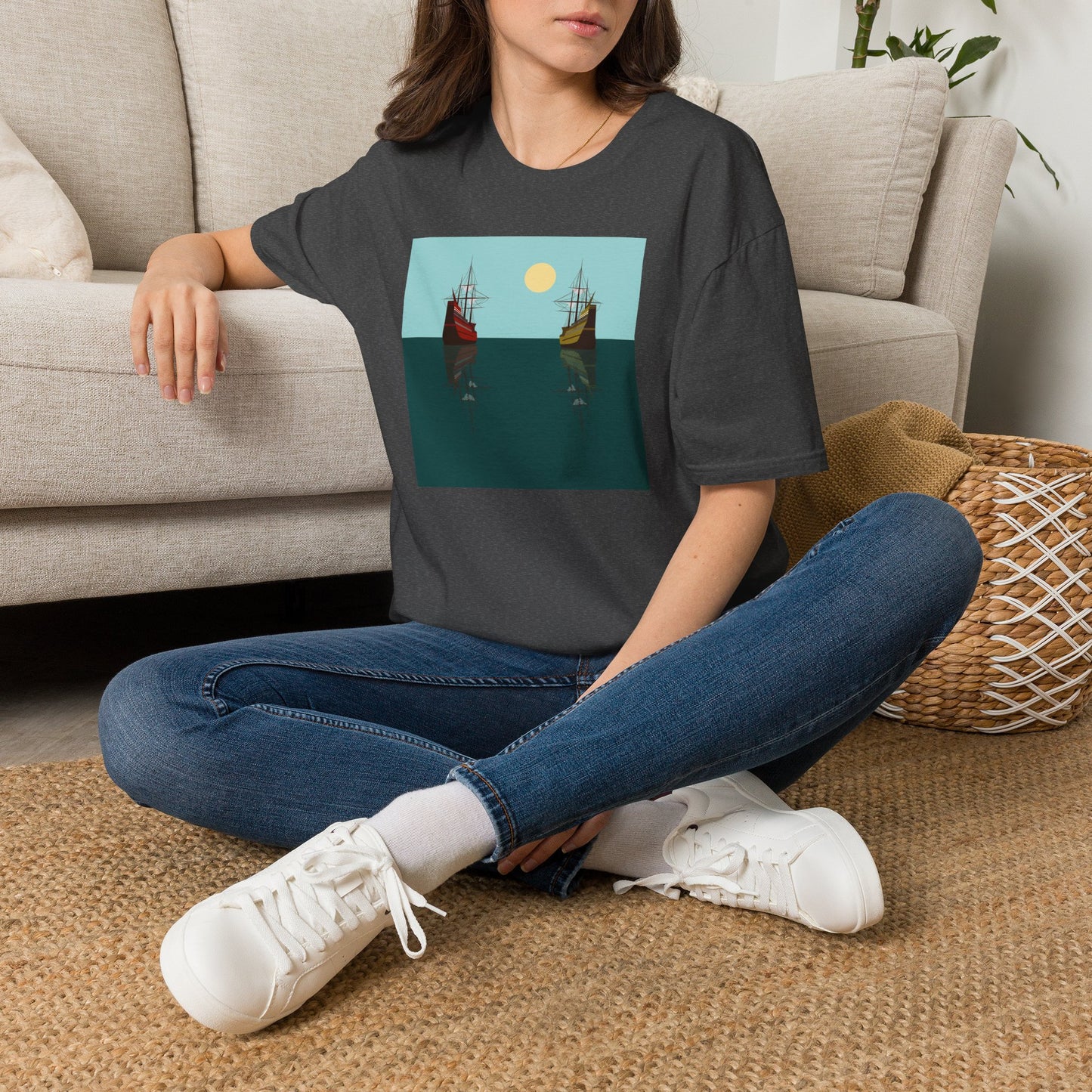 Sailing Ships Sunset T-Shirt — Minimal Nautical Ocean Tee