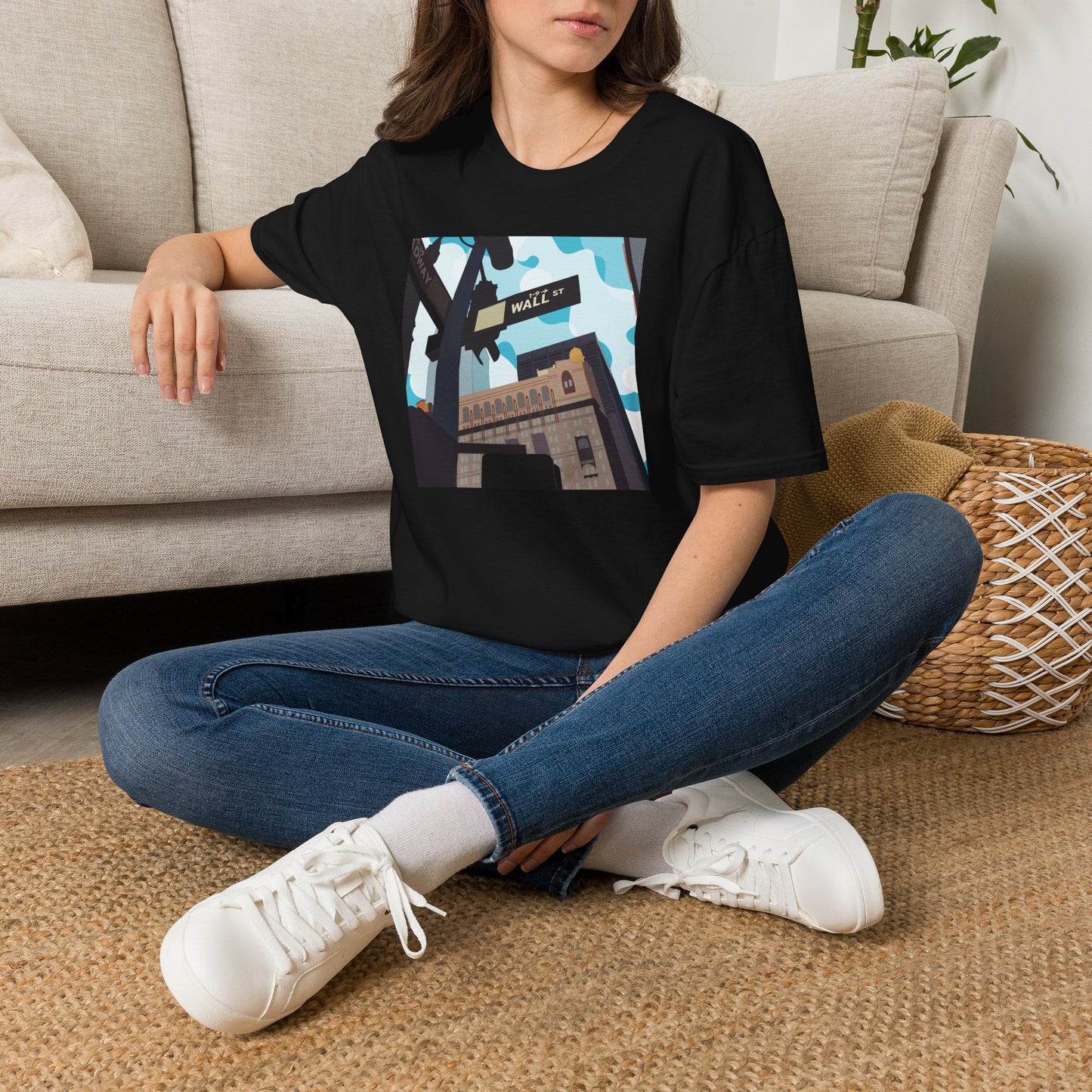 Wall St. Cityscape T-Shirt — Vintage Financial District Illustration