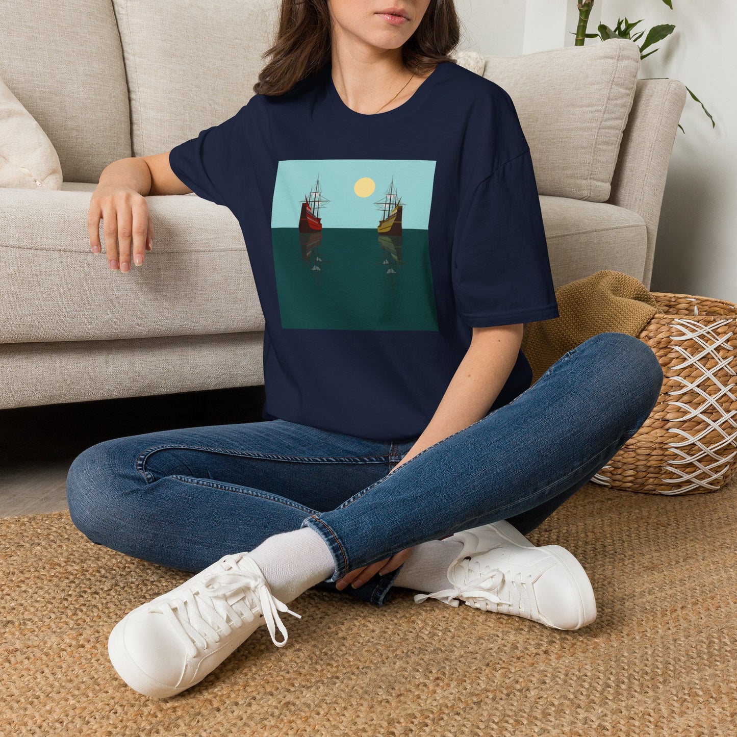 Sailing Ships Sunset T-Shirt — Minimal Nautical Ocean Tee