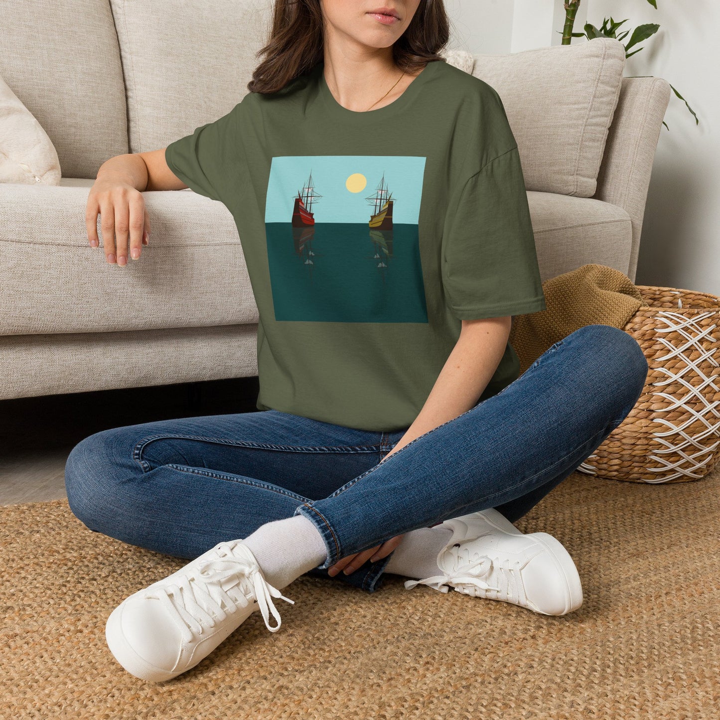 Sailing Ships Sunset T-Shirt — Minimal Nautical Ocean Tee
