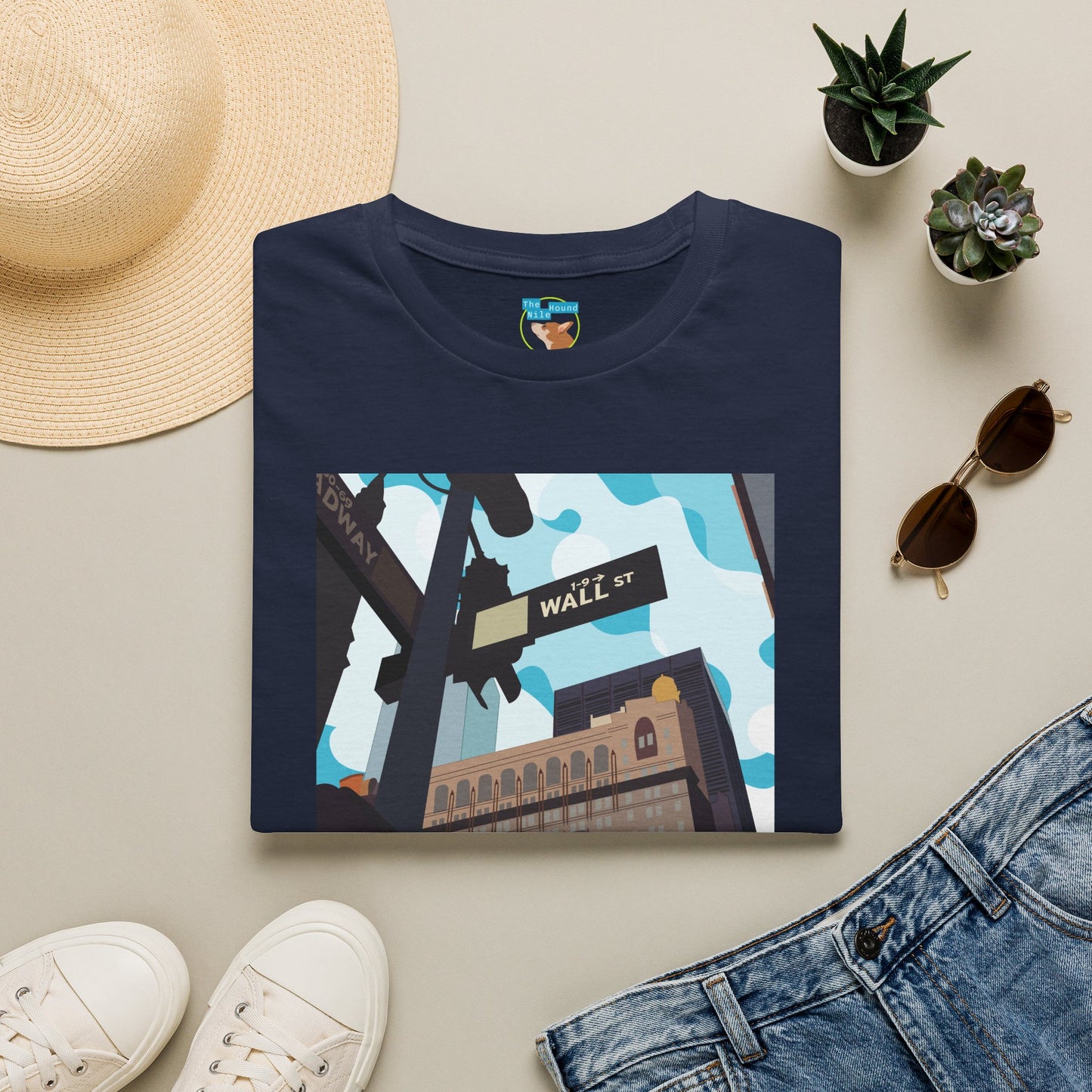 Wall St. Cityscape T-Shirt — Vintage Financial District Illustration