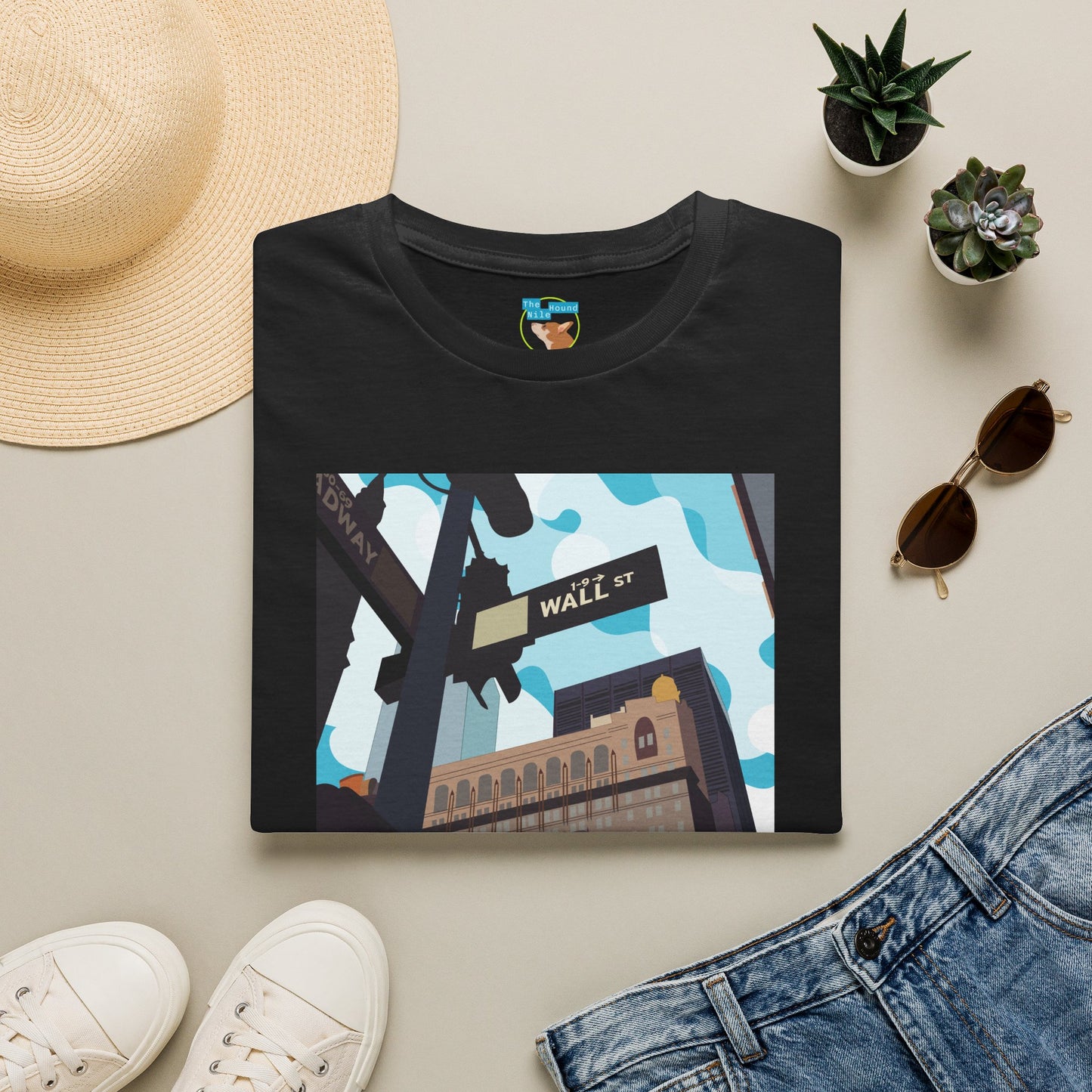 Wall St. Cityscape T-Shirt — Vintage Financial District Illustration