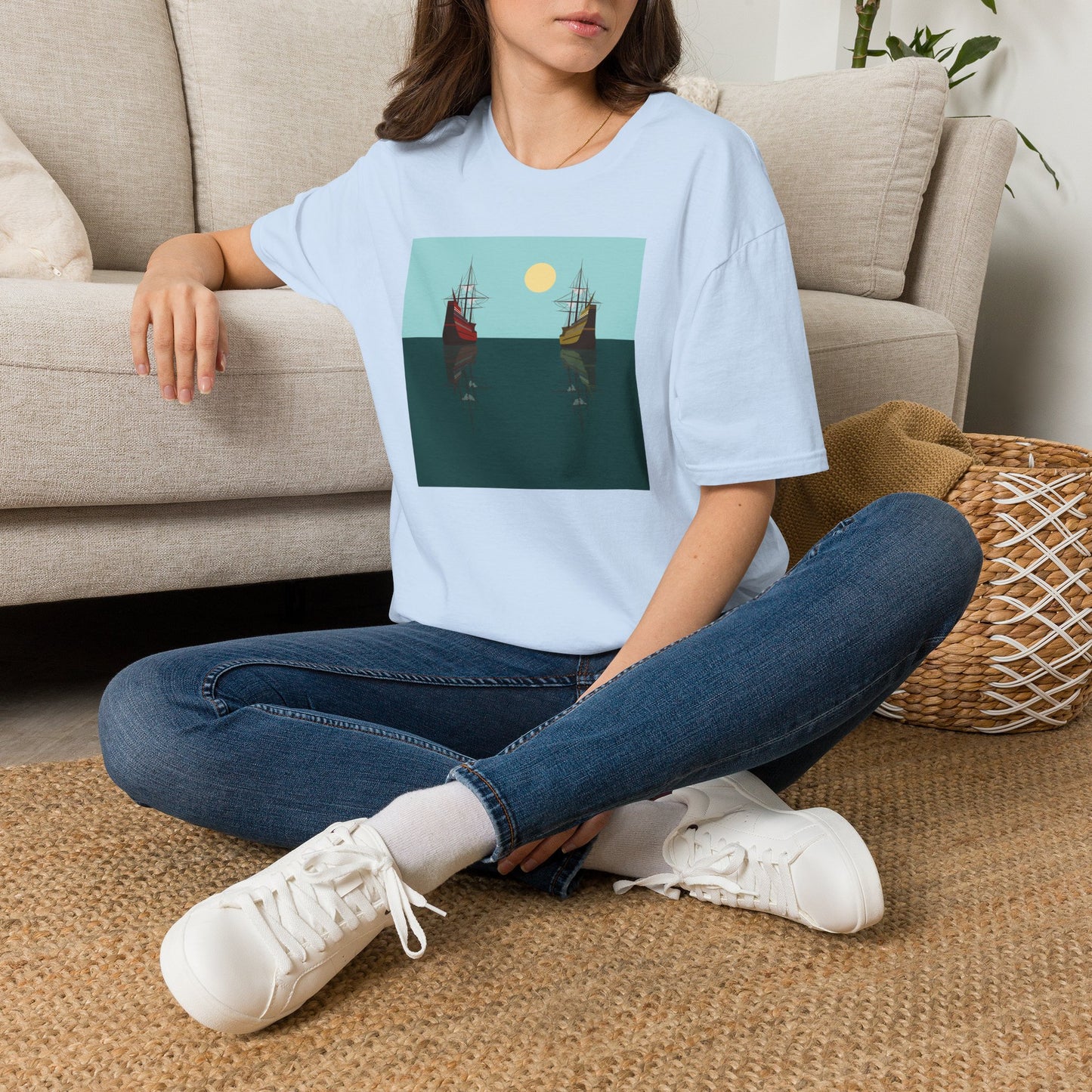 Sailing Ships Sunset T-Shirt — Minimal Nautical Ocean Tee