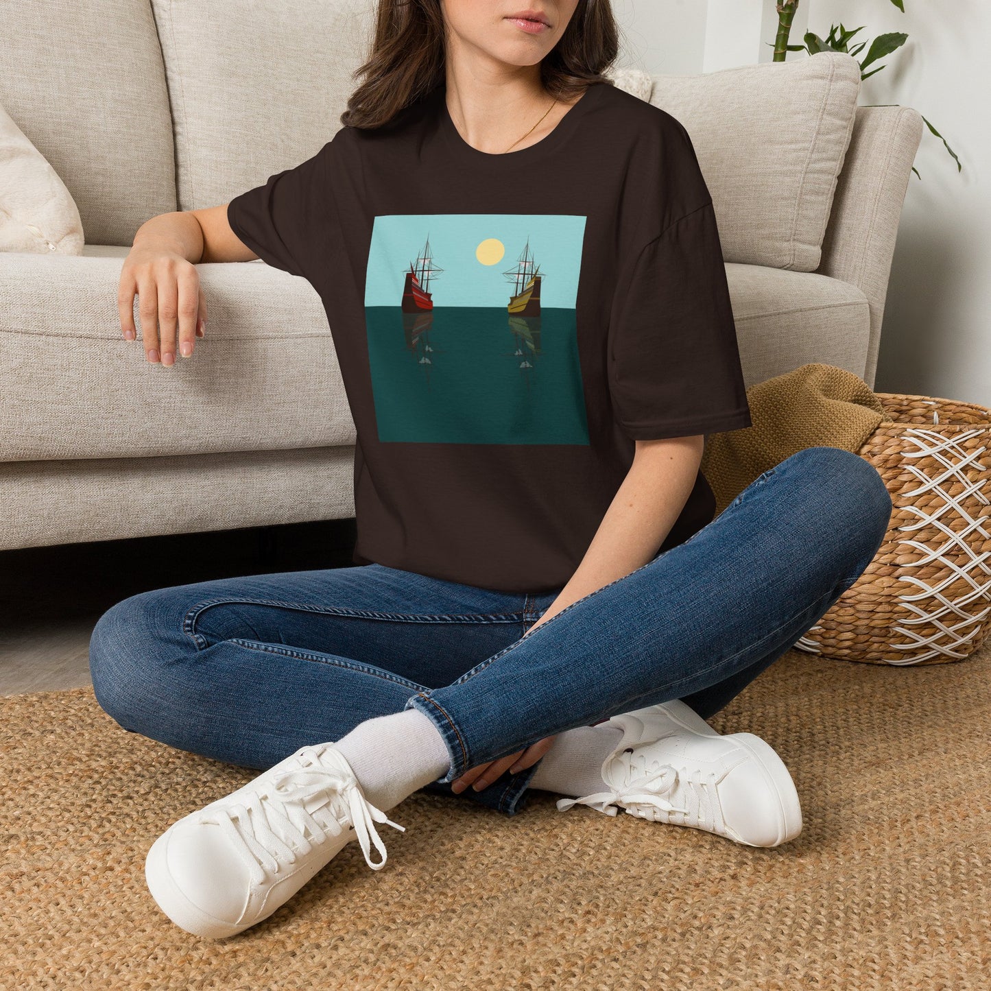 Sailing Ships Sunset T-Shirt — Minimal Nautical Ocean Tee