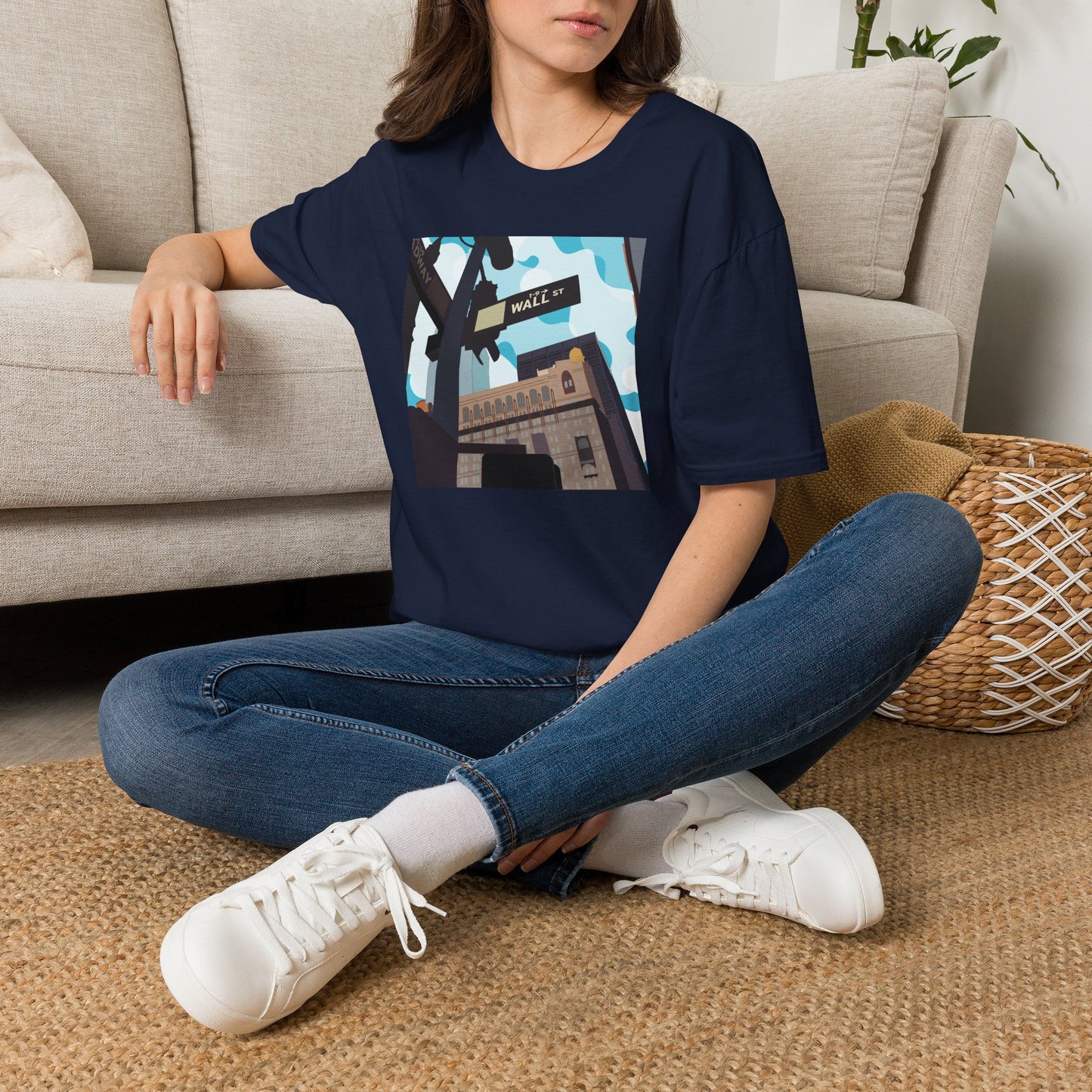 Wall St. Cityscape T-Shirt — Vintage Financial District Illustration