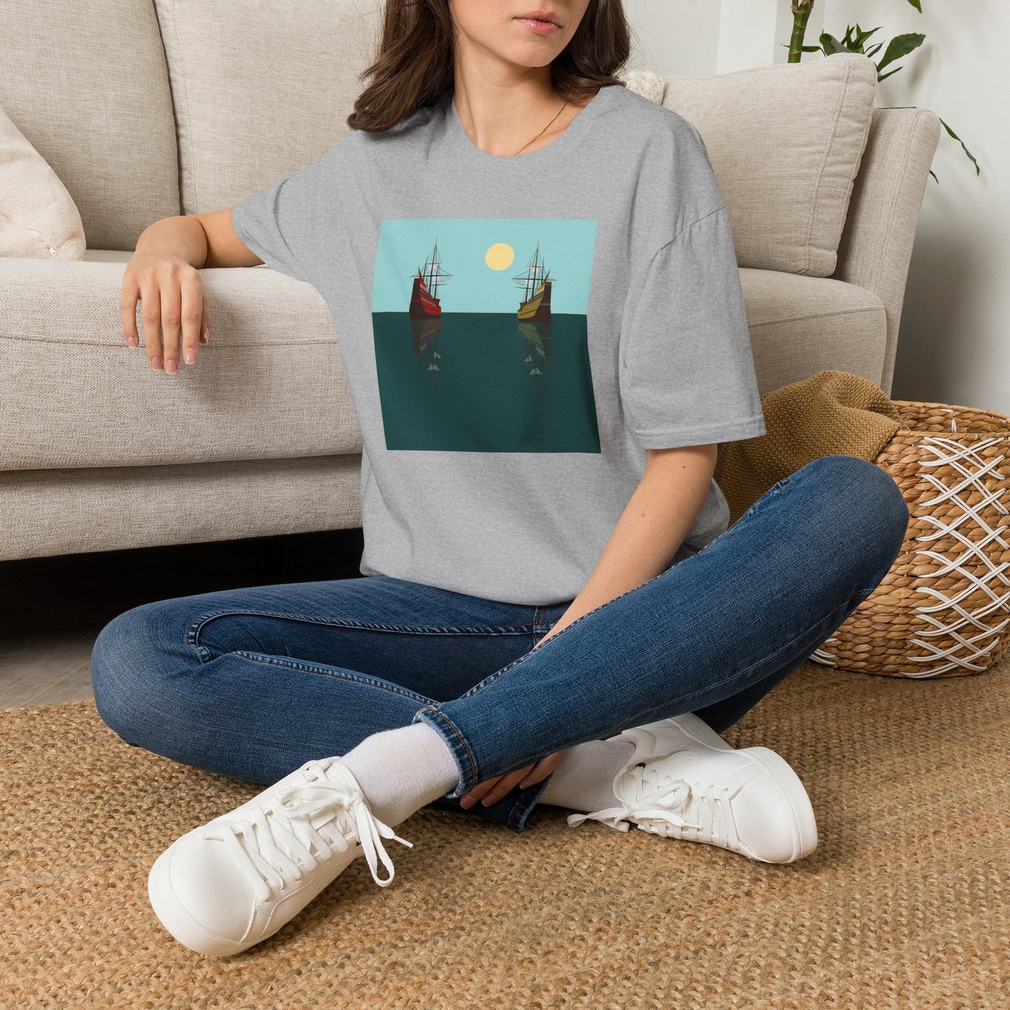 Sailing Ships Sunset T-Shirt — Minimal Nautical Ocean Tee
