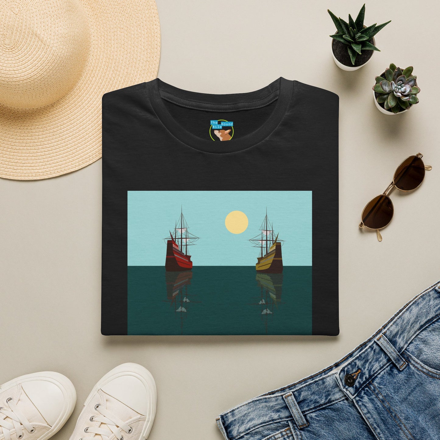 Sailing Ships Sunset T-Shirt — Minimal Nautical Ocean Tee
