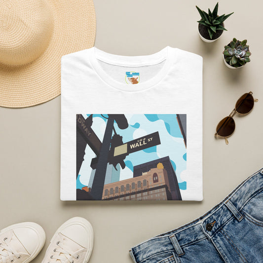 Wall St. Cityscape T-Shirt — Vintage Financial District Illustration