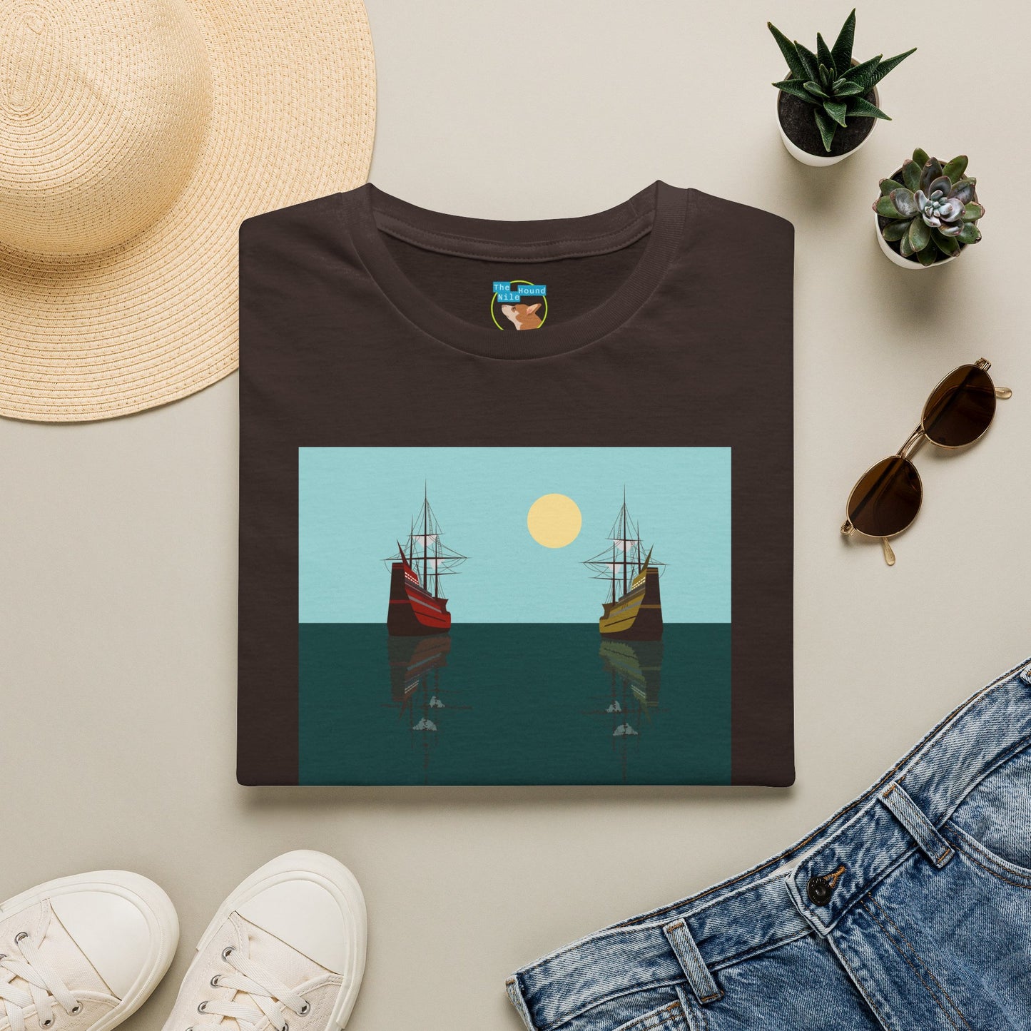 Sailing Ships Sunset T-Shirt — Minimal Nautical Ocean Tee