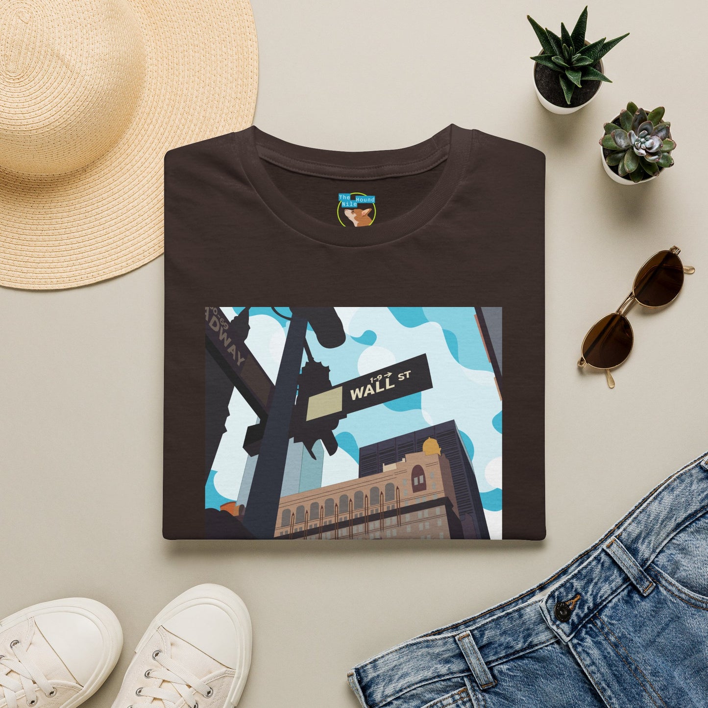 Wall St. Cityscape T-Shirt — Vintage Financial District Illustration